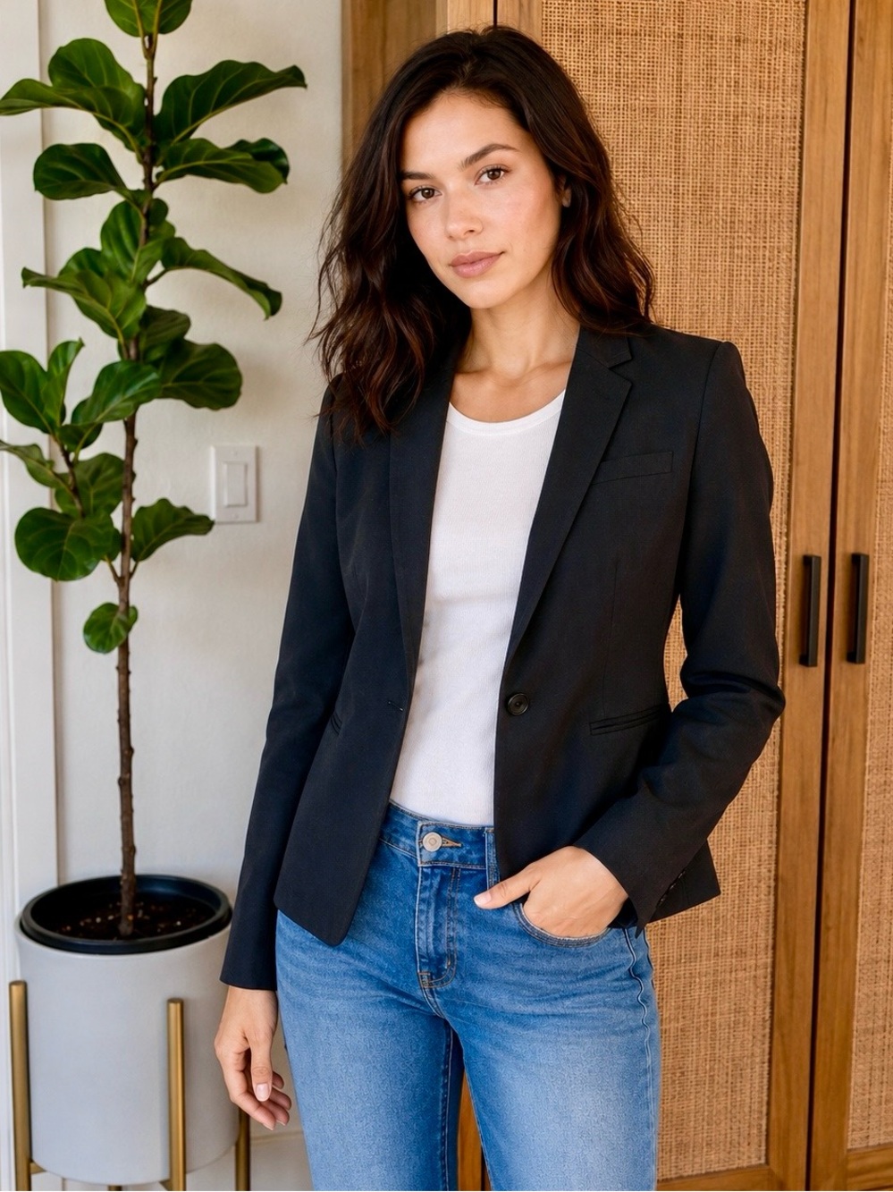 NWOT Banana Republic Black Knit Blazer | Classic Stretch Suit Jacket | Size 4